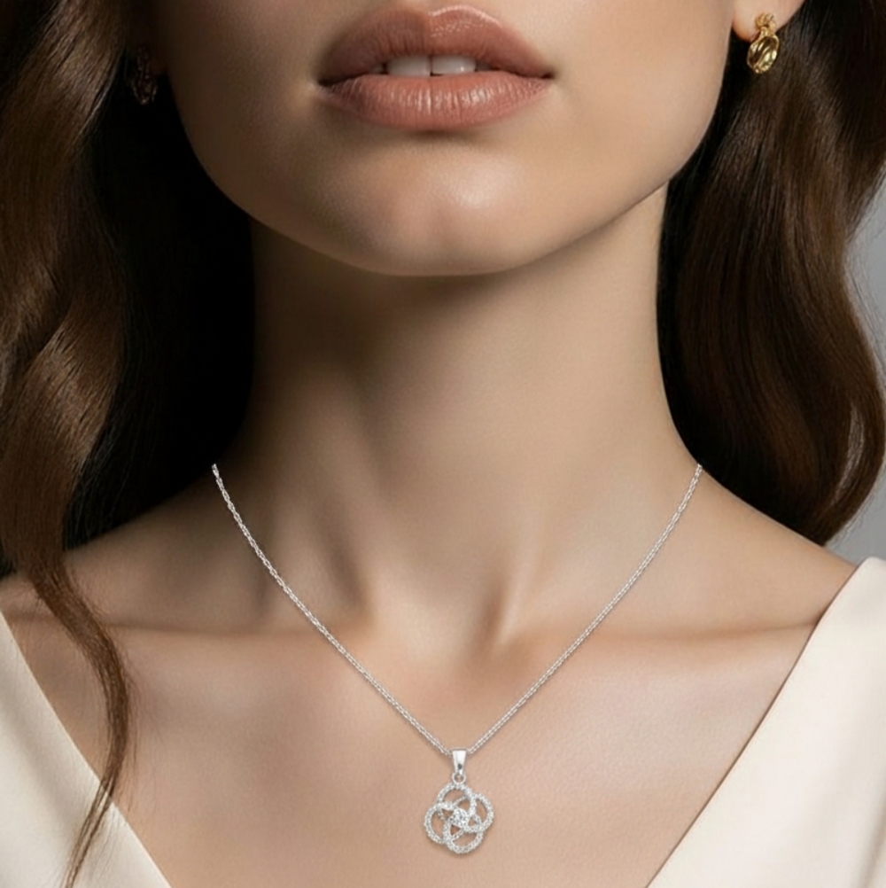 Love Knot CZ sterling silver pendant necklace 🆕 - Picture 2 of 6